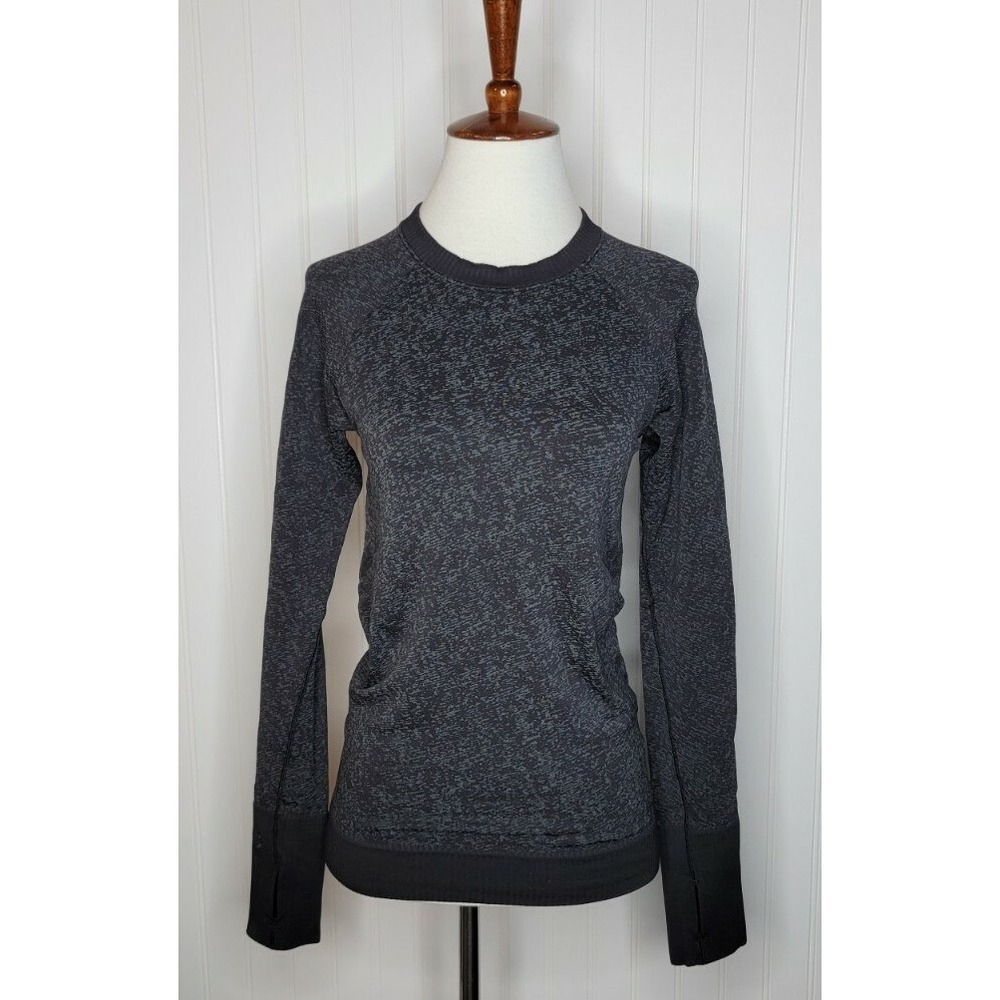 Lululemon Restless Long Sleeve Athletic Top‎ w/ Thumbholes Size 4 Black /Gray